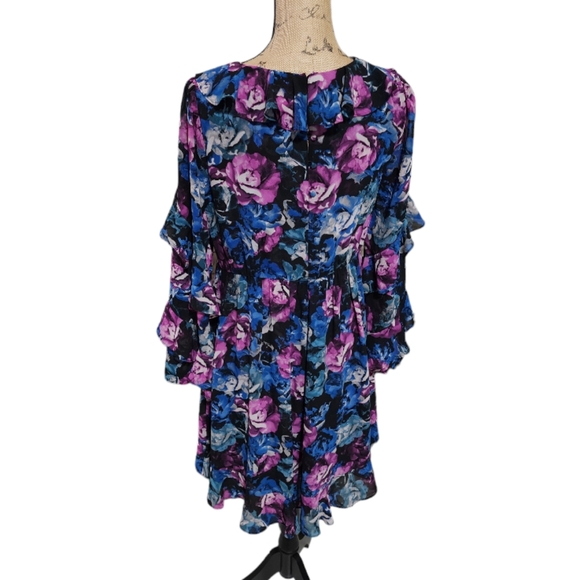 Laundry by Shelli Segal Black Multicolor Floral Ruffled Dress Size 4 - Picture 8 of 11